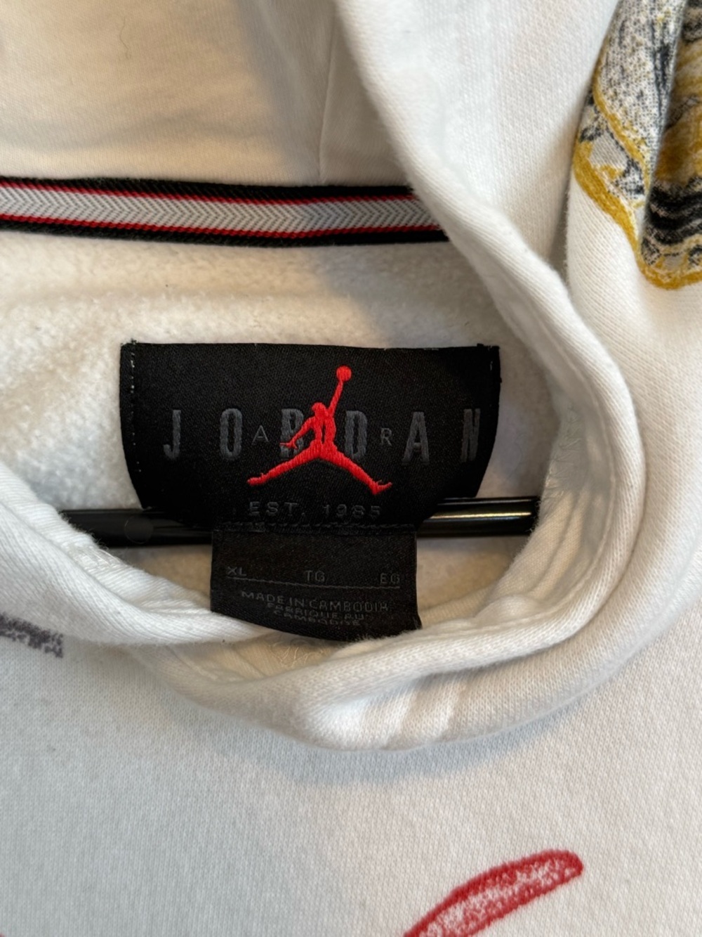 Air Jordan Hooded Sweatshirt Men All Over Print Flight Basketball Bulls White XL - Picture 7 of 9
